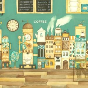 【原画】カフェの奥のコーヒーの街