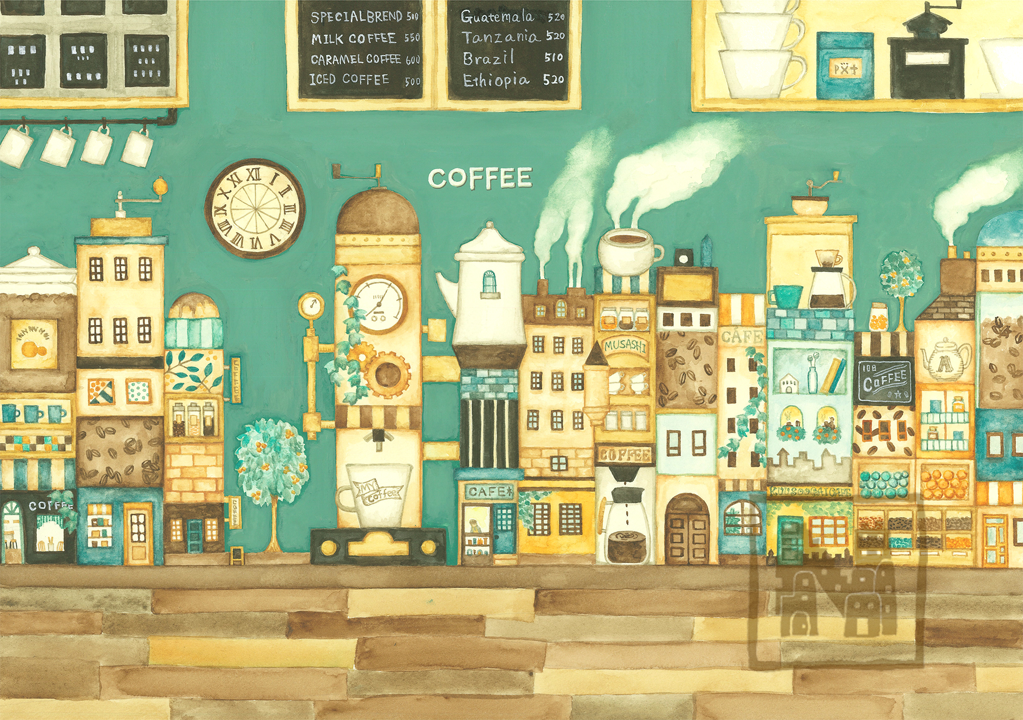 【原画】カフェの奥のコーヒーの街